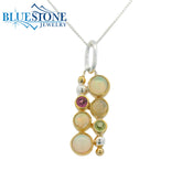 Silver and Gold Pendant with Opals, Peridot and Garnet- 18"